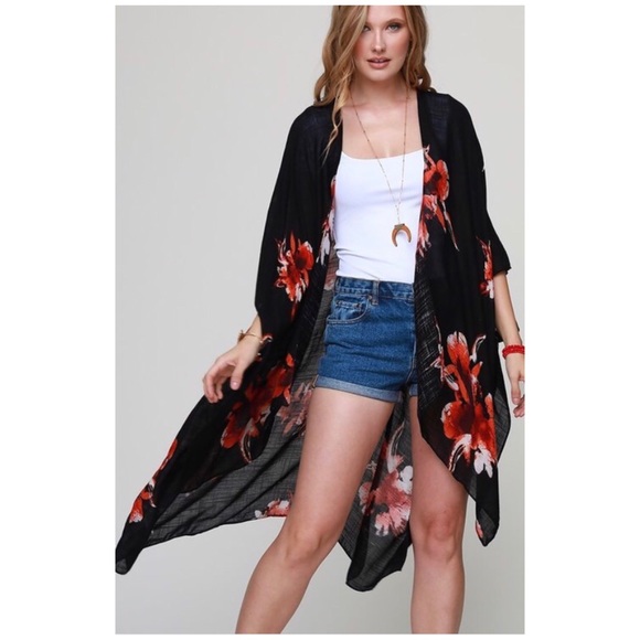 SOLD OUT Black Floral Open Shawl Wrap Top - Picture 2 of 5